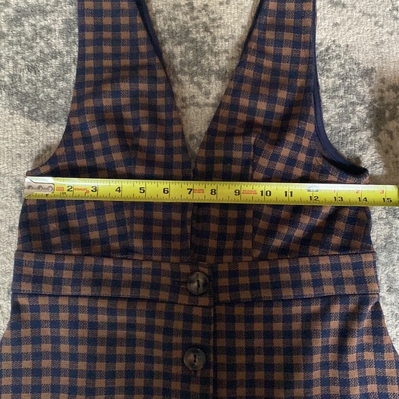 Adorable topshop brown navy plaid deep v button jumper dress 8 - Picture 4 of 7